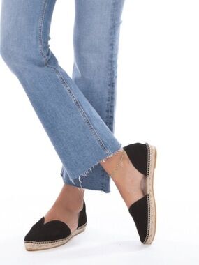 Manebi 38 Hamptons open side espadrille flats black suede US 8